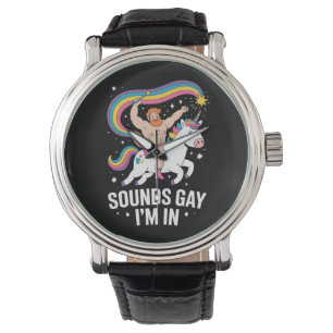 Sound Gay ich bin in Man trage Rock Unicorn LGBTQ Armbanduhr