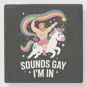 Sound Gay ich bin in Man trage Rock Unicorn LGBTQ Steinuntersetzer