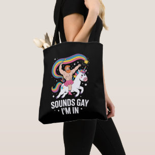 Sound Gay ich bin in Man trage Rock Unicorn LGBTQ Tasche