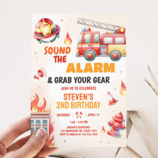 Sound the Alarm Fire Truck Birthday Einladung
