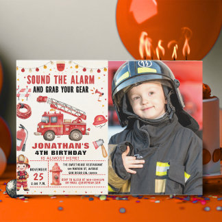 Sound the Alarm! Firefighter Birthday Boy Photo Einladung