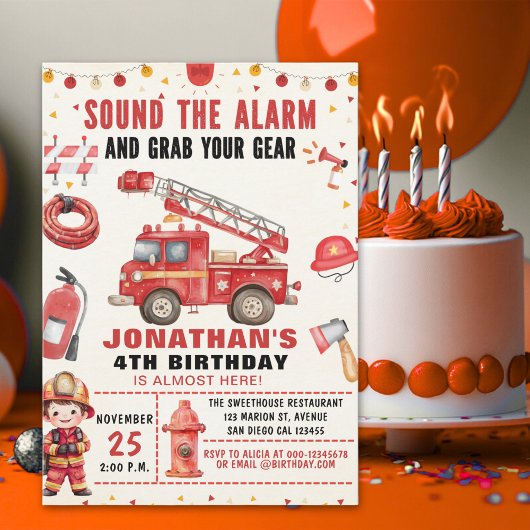 Sound the Alarm! Firefighter Birthday for Boys Einladung