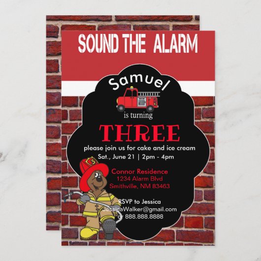 Sound the Alarm - Fireman Einladung (Vorne/Hinten)