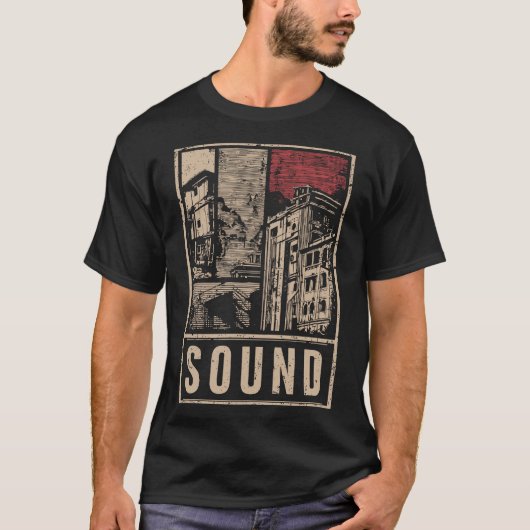 SOUND Urban Cityscape Grafisches Poster | Retro T-Shirt (Vorderseite)