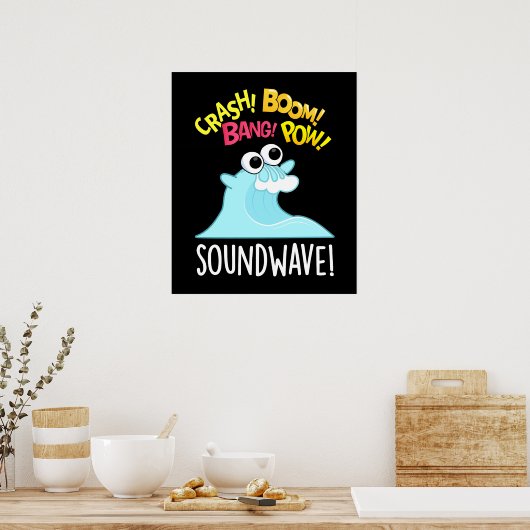 Sound Wave Funny Ocean Pun Dark BG Poster (Küche)