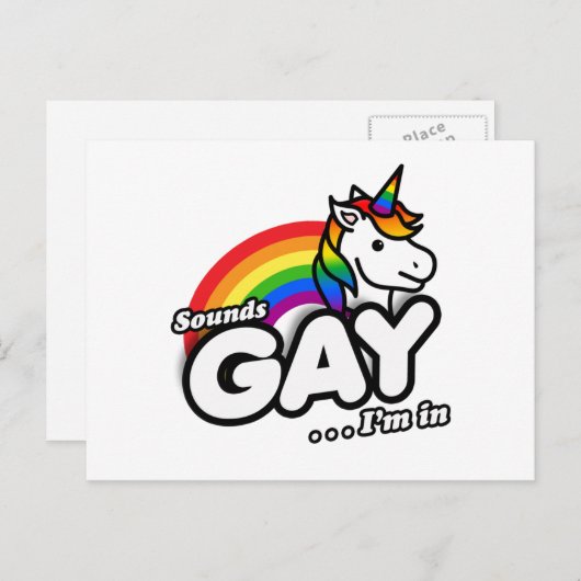 Sounds Gay I'm In - Niedlicher Einhorn Regenbogen Postkarte (Vorne/Hinten)