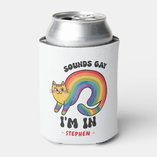 Sounds Gay, I'm In - Rainbow Cat LGBTQ Pride Dosenkühler (Kanne Vorderseite)
