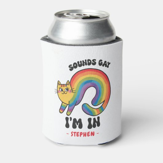 Sounds Gay, I'm In - Rainbow Cat LGBTQ Pride Dosenkühler (Kanne Rückseite)