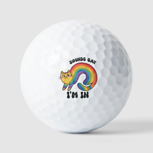 Sounds Gay, I'm In - Rainbow Cat LGBTQ Pride Golfball (Vorderseite)