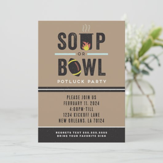 Soup oder Bowl Football Potluck Party Einladung (Stehend Vorderseite)