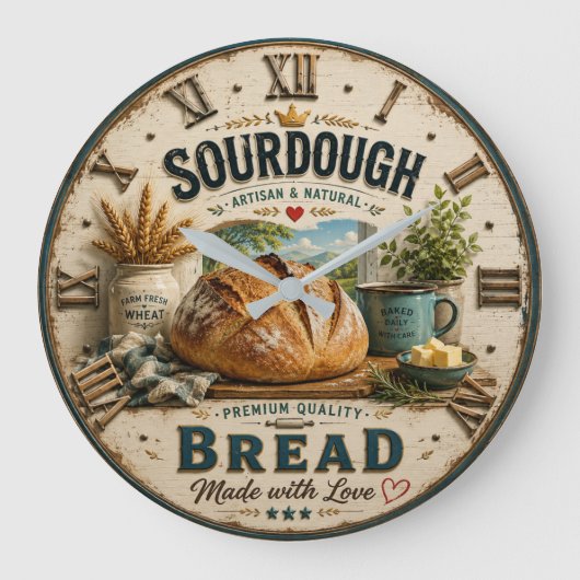 Sourdough Bread Rustic Artisan Bakery  Große Wanduhr (Vorderseite)
