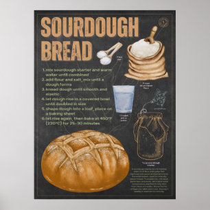 Sourdough Brot Rezept Chalkboard Küche Poster