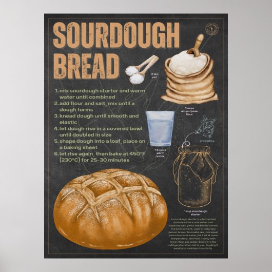 Sourdough Brot Rezept Chalkboard Küche Poster (Vorne)