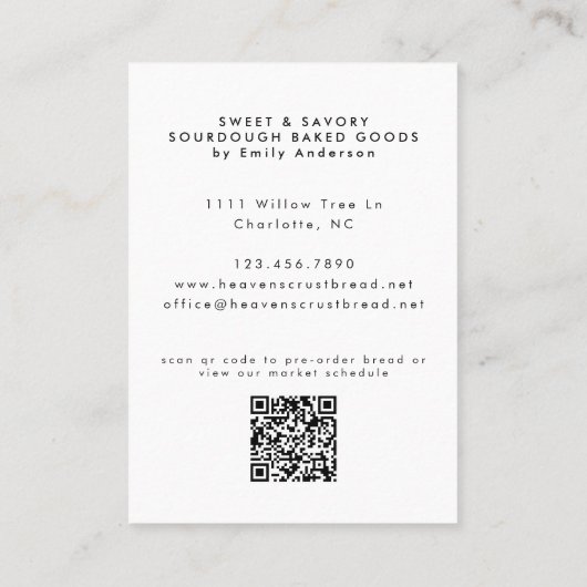 Sourdough Micro Bakery Modern QR Code Visitenkarte (Rückseite)