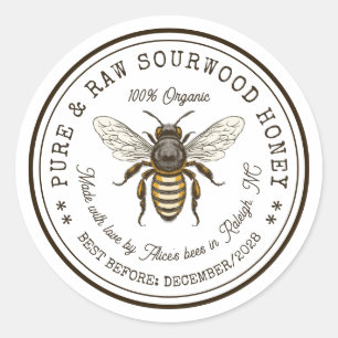 Sourwood-Honey-Einmachaufkleber mit Vintage-Biene Runder Aufkleber