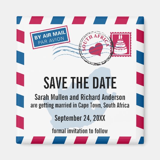 South Africa Air Mail Wedding Save the Date Magnet (Vorne)