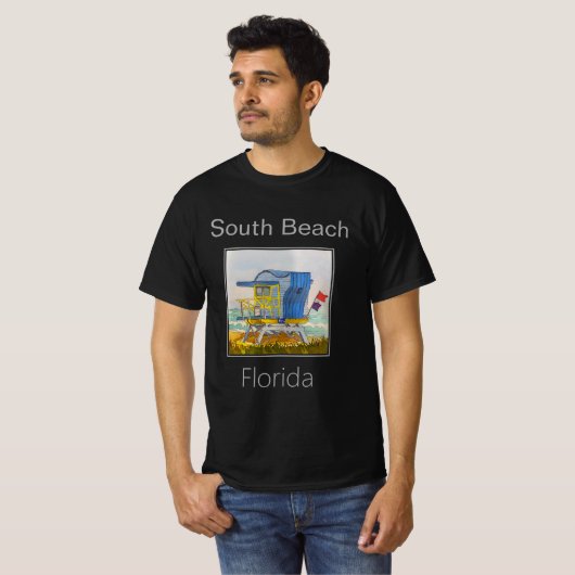 South Beach Blue Lifeguard Tower, Art Deco T-Shirt (Vorne ganz)
