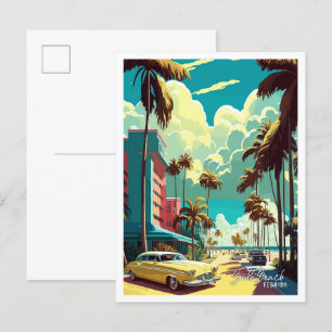 South Beach Florida Vintage Reise - Illustration Postkarte