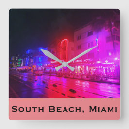 South Beach, Miami, Florida Art Deco Quadratische Wanduhr