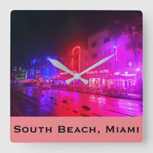 South Beach, Miami, Florida Art Deco Quadratische Wanduhr