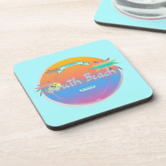 South Beach, Miami, Florida mit Palmen Getränkeuntersetzer (Linke Seite)