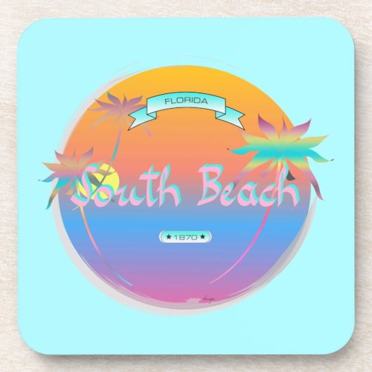 South Beach, Miami, Florida mit Palmen Getränkeuntersetzer (Vorderseite)