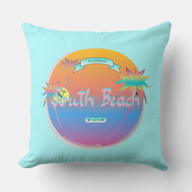 South Beach, Miami, Florida mit Palmen Kissen (Vorderseite)