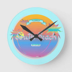 South Beach, Miami, Florida mit Palms Runde Wanduhr