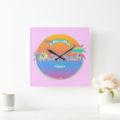 South Beach, Miami, Florida mit Palms Wall Clock Quadratische Wanduhr (Zuhause)