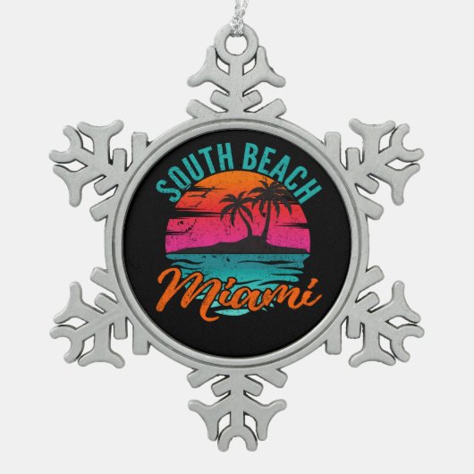 South Beach Miami Florida Palm Trees Beach Schneeflocken Zinn-Ornament (Vorderseite)