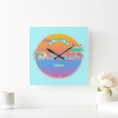 South Beach, Miami, Florida with Palms Wall Clock Quadratische Wanduhr (Zuhause)