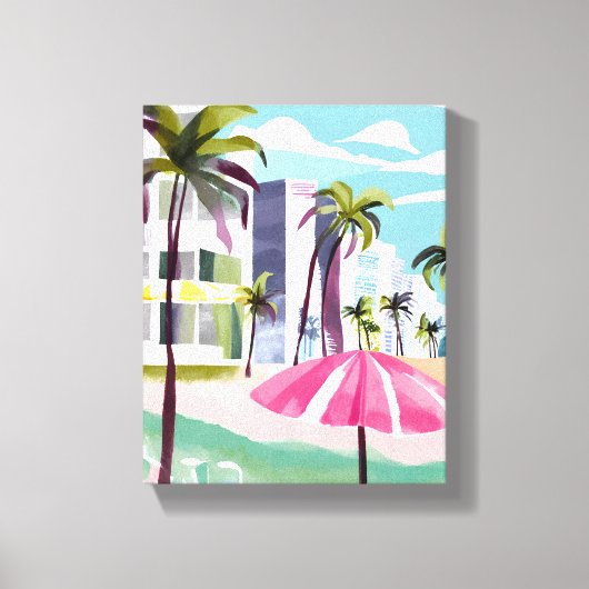 South Beach Shore | Miami Florida Watercolor Leinwanddruck (Vorderseite)