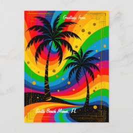 [South Beach Vibes] Colorful Retro Palm Trees Postkarte