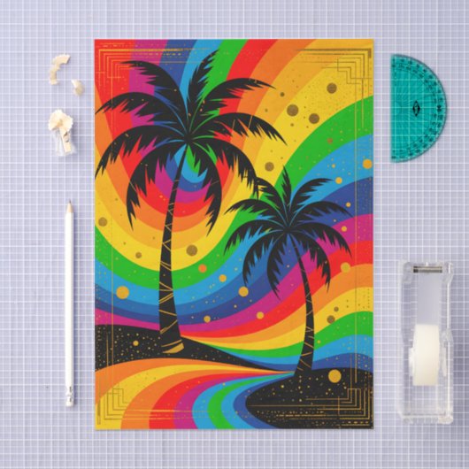 [South Beach Vibes] Retro Pop Art Deco Palm Trees Seidenpapier (Handwerk)