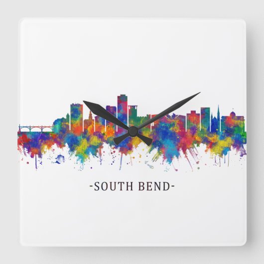South Bend Indiana Skyline Quadratische Wanduhr (Vorderseite)