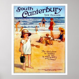 South Canterbury, Neuseeland, Leute am Strand Poster