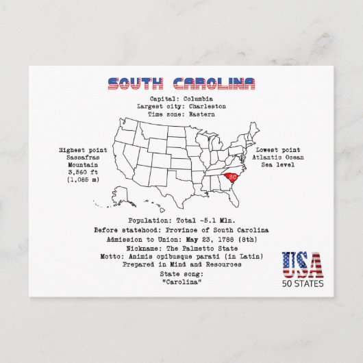 South Carolina American Staat auf einer Karte mit  (Vorderseite)