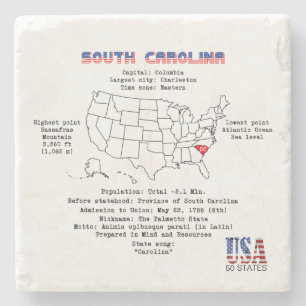 South Carolina American Staat auf einer Karte mit  Steinuntersetzer