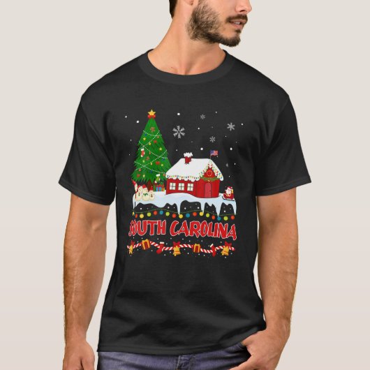 South Carolina Christmas Tree Light Pajama Staat O T-Shirt (Vorderseite)