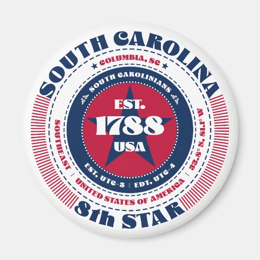 South Carolina Circle Typografy Souvenir Magnet (Vorne)