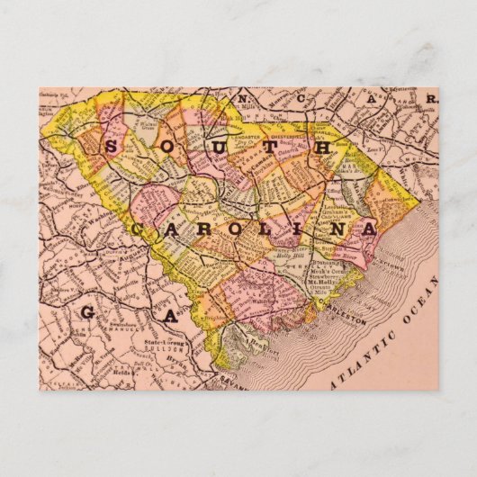 South Carolina Colorful Map Postcard Postkarte (Vorderseite)