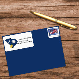 South Carolina Flag + Blume Gelbes Jessamin Adressaufkleber