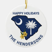 South Carolina Flag & Blume Yellow Jessamin Keramik Ornament (Vorne)