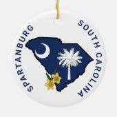 South Carolina Flag & Blume Yellow Jessamin Keramik Ornament (Hinten)