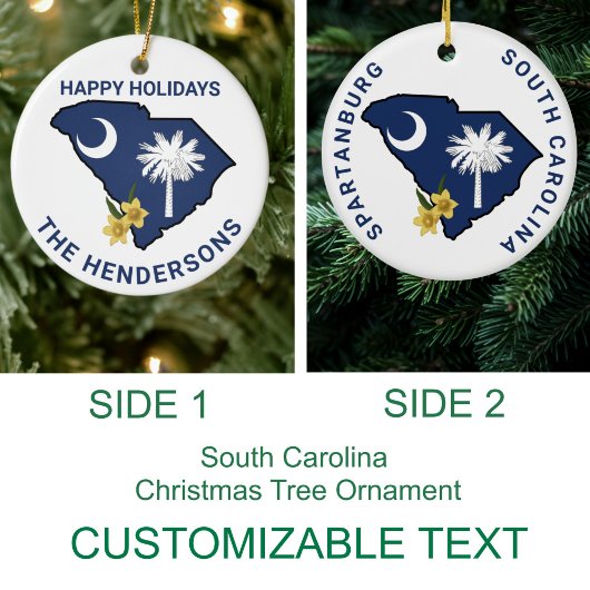 South Carolina Flag & Blume Yellow Jessamin Keramik Ornament