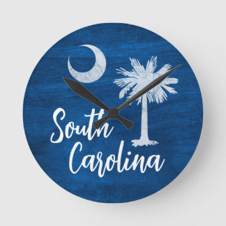 South Carolina Flagge mit Palmetto Tree Blue Runde Wanduhr