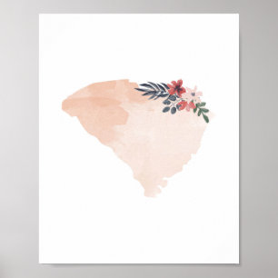 South Carolina Floral Watercolor Staat Poster