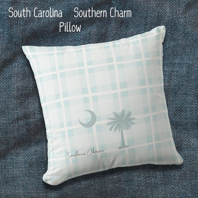 South Carolina Pillow Custom mit Moon und Palm Kissen (South Carolina Flag, Southern Charm Throw Pillow. A simple rustic design perfect for any family room)