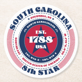 South Carolina Red White Blue Typografie Runder Pappuntersetzer