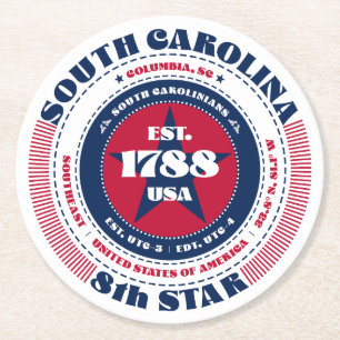 South Carolina Red White Blue Typografie Runder Pappuntersetzer